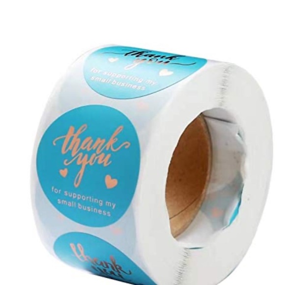 Thank You Sticker Labels 500 labels on roll. Teal Blue & Rose Gold, 1.5”x1.5”NWT - Picture 2 of 4